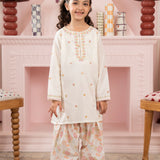 Cross-Stitch Embroidered Kali Dar Kurta With Printed Shalwar (ECDP-03)