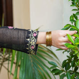 Emb Upper(Net Open Shirt)/Panel Raw Silk Frock with Flared Trouser/Dupatta (DGFS2-10)