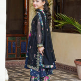 Emb Upper(Net Open Shirt)/Panel Raw Silk Frock with Flared Trouser/Dupatta (DGFS2-10)