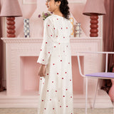 Cute Heart Embroidered Dress With Flared Pants (ESFW-03)