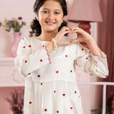 Cute Heart Embroidered Dress With Flared Pants (ESFW-03)