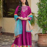 Embellished Flared Kameez With Straight Trousers & Dupatta (GPW-1195)
