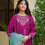 Embellished Flared Kameez With Straight Trousers & Dupatta (GPW-1195)