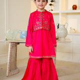 Rangeen Kurti With Embroidered Waistcoat & Gharara (RGKS-49)