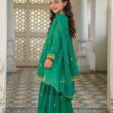 Embroidered Peplum Shirt, Gharara & Dupatta (GPW-1187)