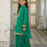 Embroidered Peplum Shirt, Gharara & Dupatta (GPW-1187)