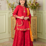 Embellished Kameez & Sharara, Pouch With Dupatta (GPW-1166)