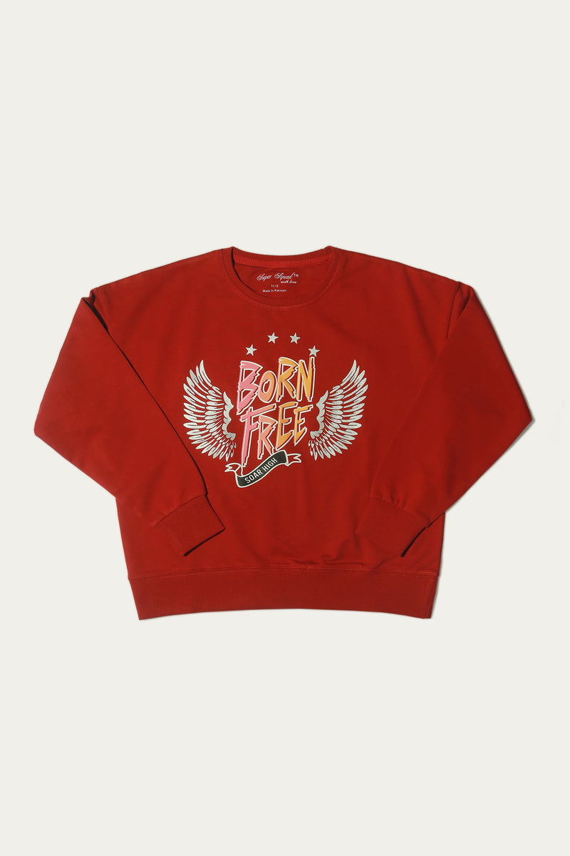 Drop Shoulder Baggy Sweatshirt - Soft Terry | Dark Red - Best Kids Clothing Brands In Pakistan Online|Minnie Minors
