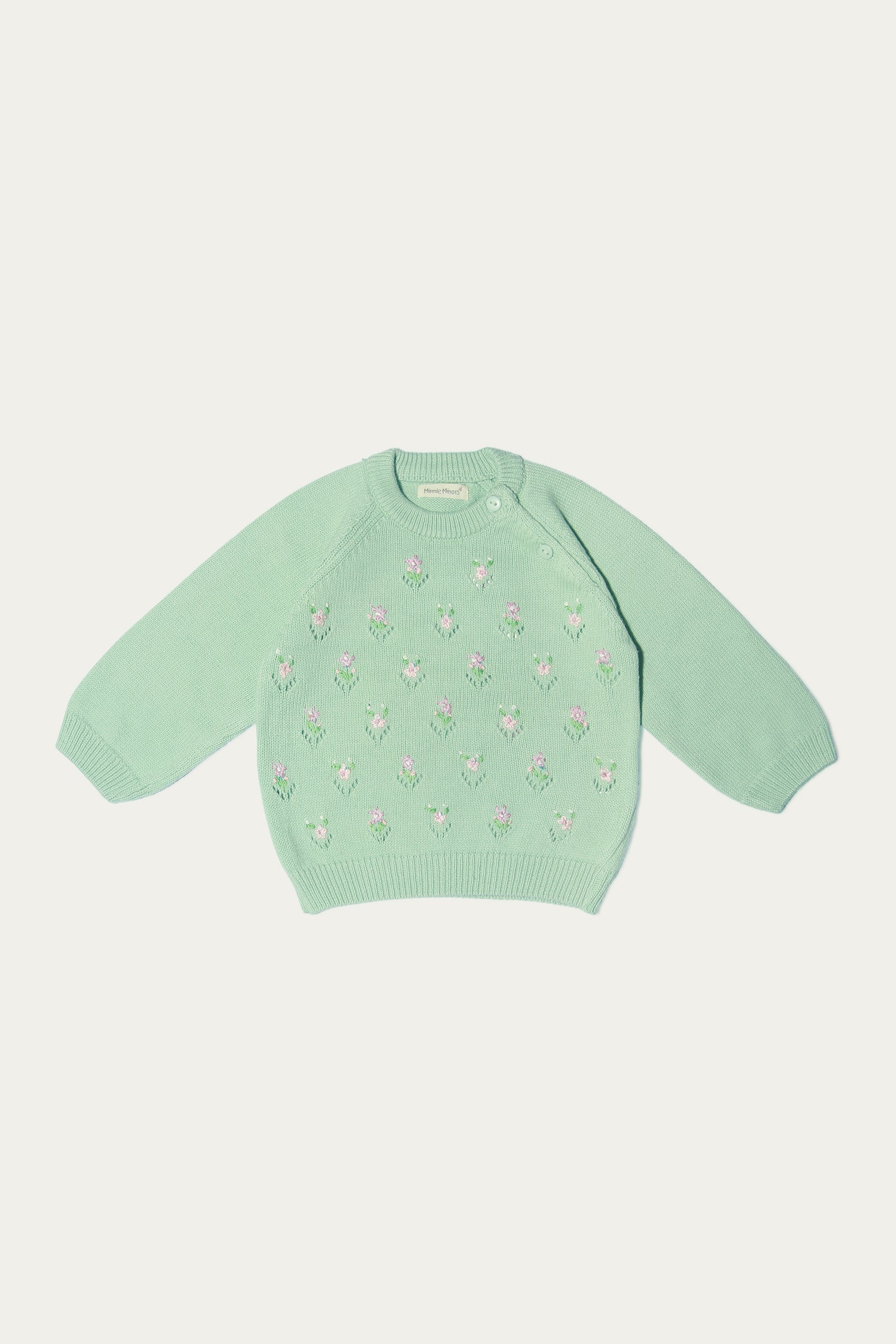 Raglan Sleeve Crew Neck Crocheted Sweater with Hand work (IGMMS-032)