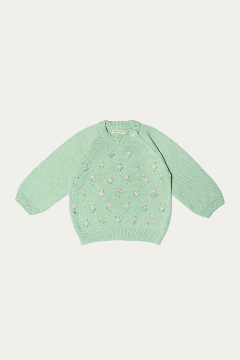 Raglan Sleeve Crew Neck Crocheted Sweater with Hand work (IGMMS-032)