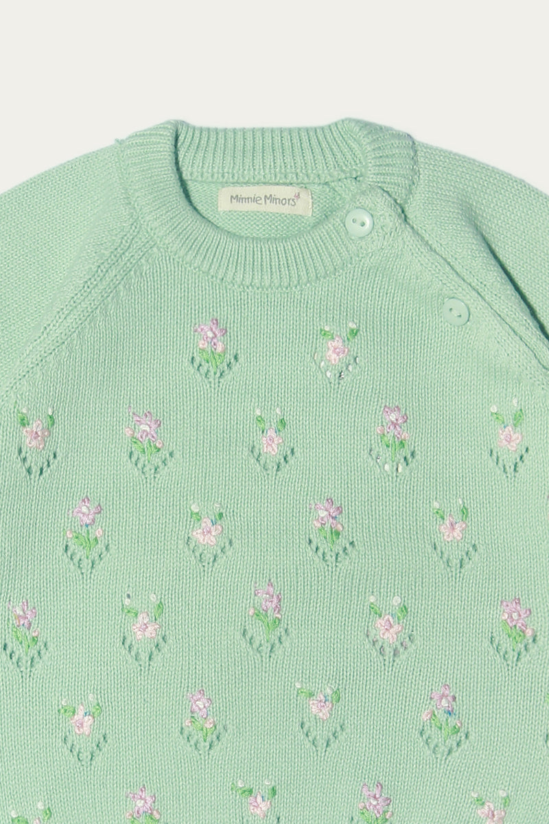 Raglan Sleeve Crew Neck Crocheted Sweater with Hand work (IGMMS-032)