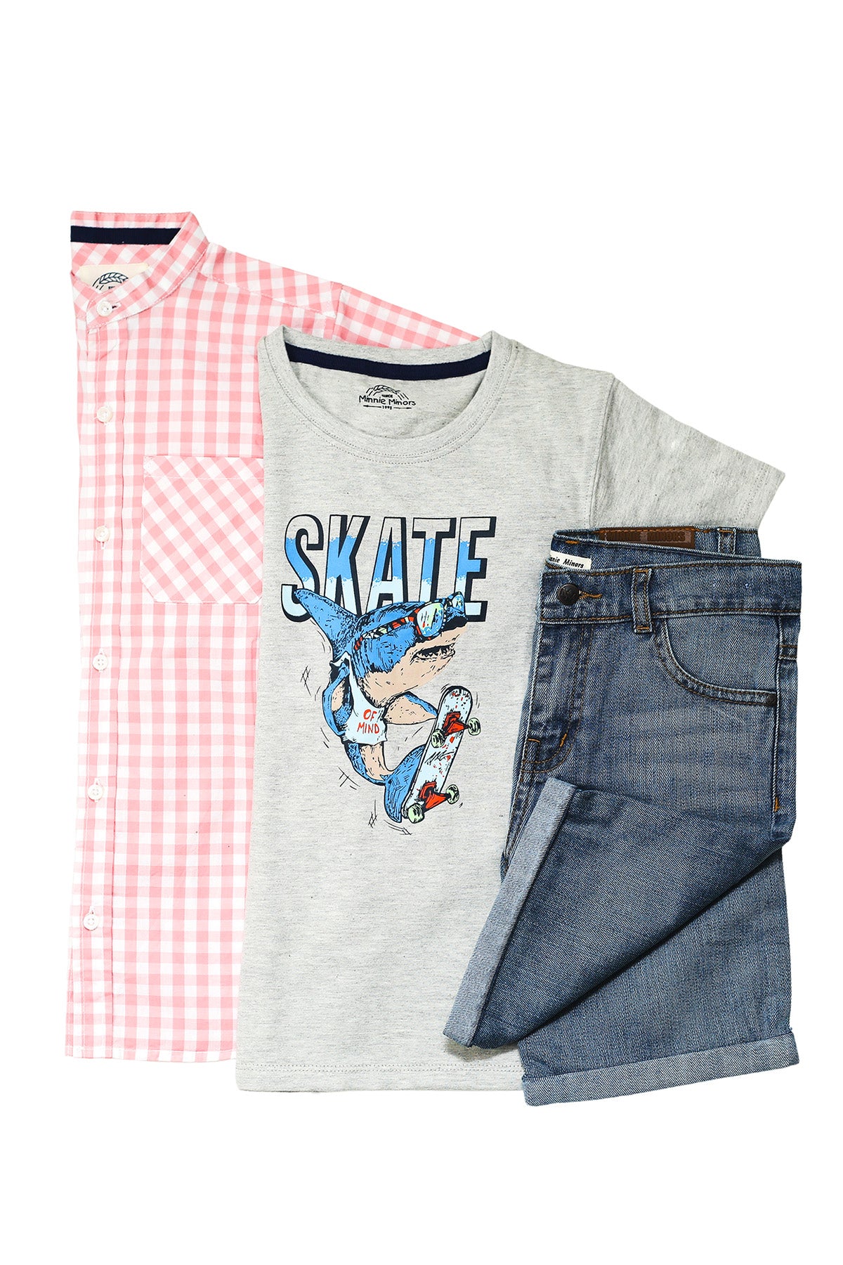 Short Sleeve Checkered Shirt With Graphic T-Shirt And Shorts (SST-137)