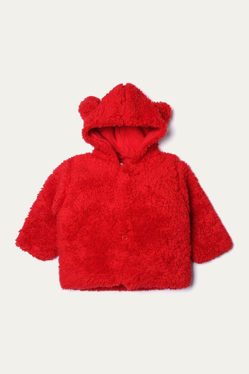 Jacket With Hood - Soft Fur Fabric,Jersey Linning Allover | Red - Best Kids Clothing Brands In Pakistan Online|Minnie Minors