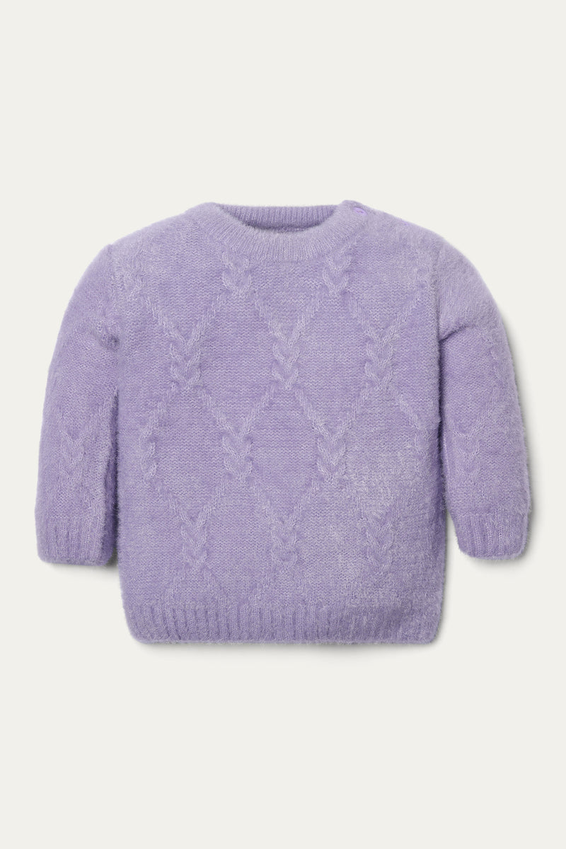 Crew Neck Cabled Sweater - Soft Knitwear | Lilac - Best Kids Clothing Brands In Pakistan Online|Minnie Minors
