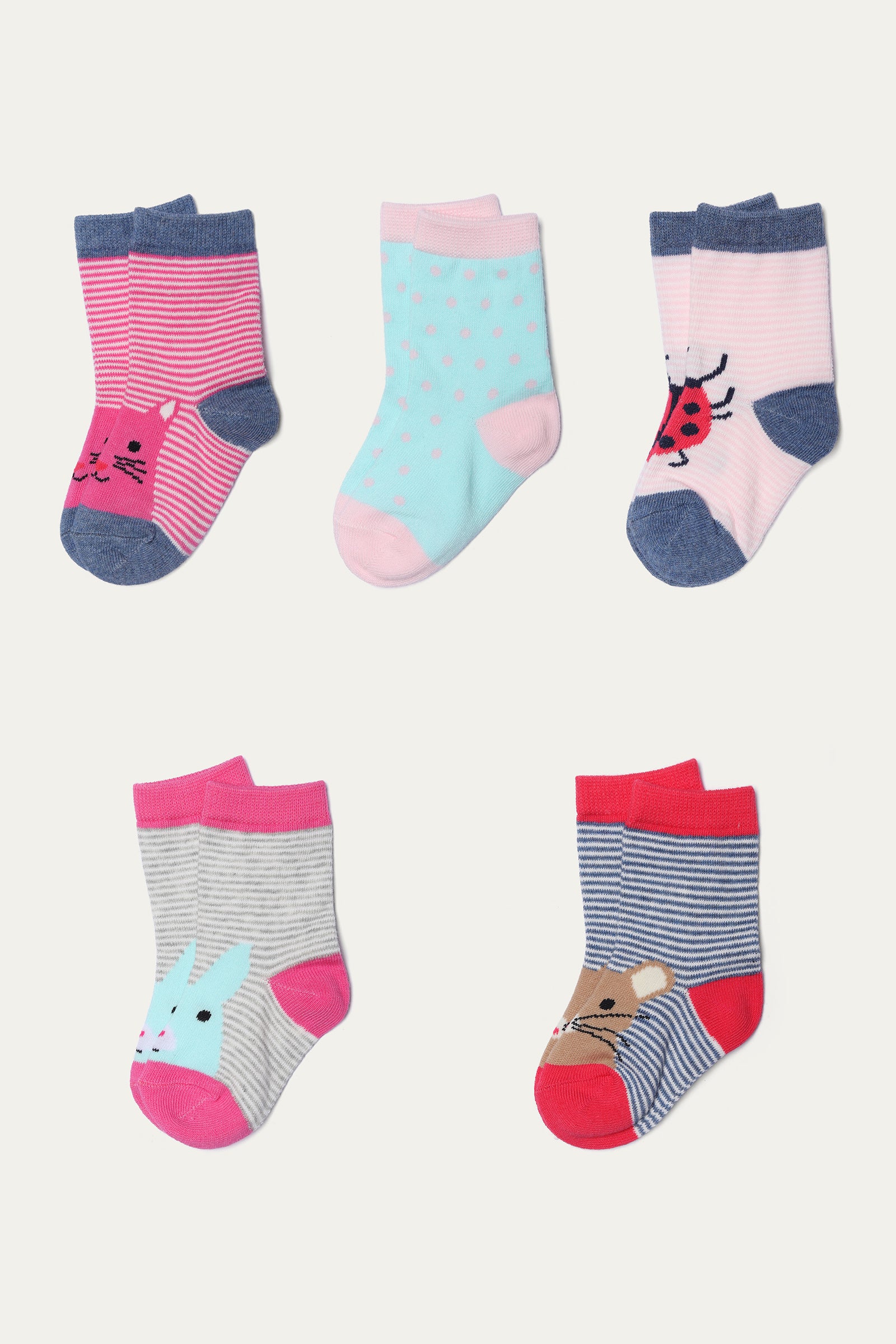 Socks Pack 5Pair - Soft Cotton/Polyester/Elastane | Assorted - Best Kids Clothing Brands In Pakistan Online|Minnie Minors