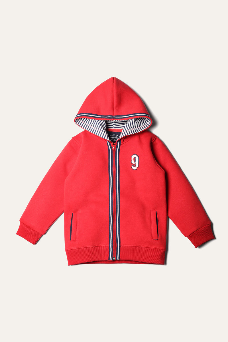 Zip Through Hoodie With Front Applique - Soft Fleece | Red - Best Kids Clothing Brands In Pakistan Online|Minnie Minors
