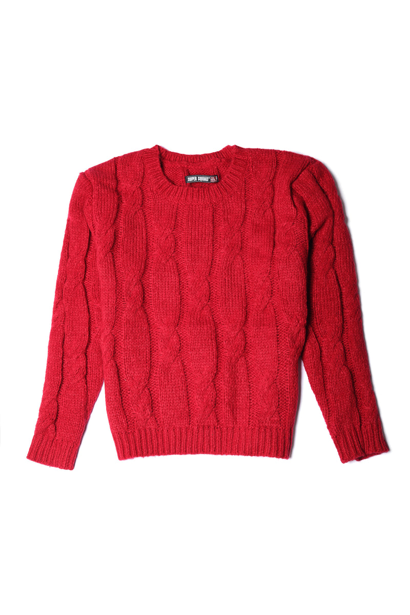 Cabled Crew Neck Sweater - Soft Knitwear | Red - Best Kids Clothing Brands In Pakistan Online|Minnie Minors
