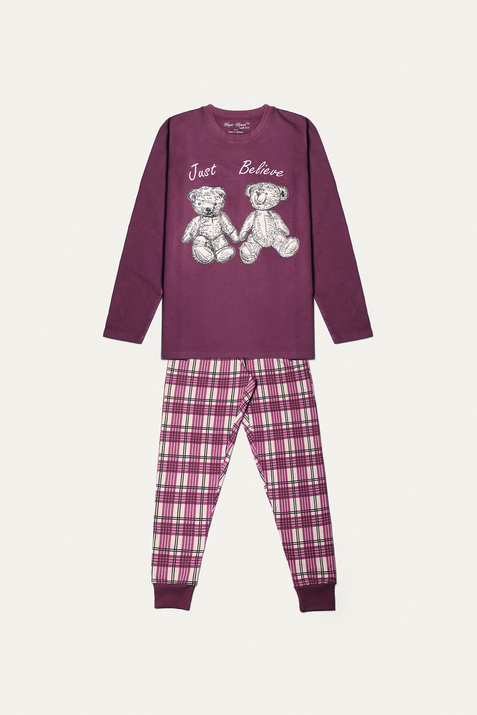 GRAPHIC CREWNECK T-SHIRT WITH CHECK PRINT PAJAMAS (SSGNW-73R)