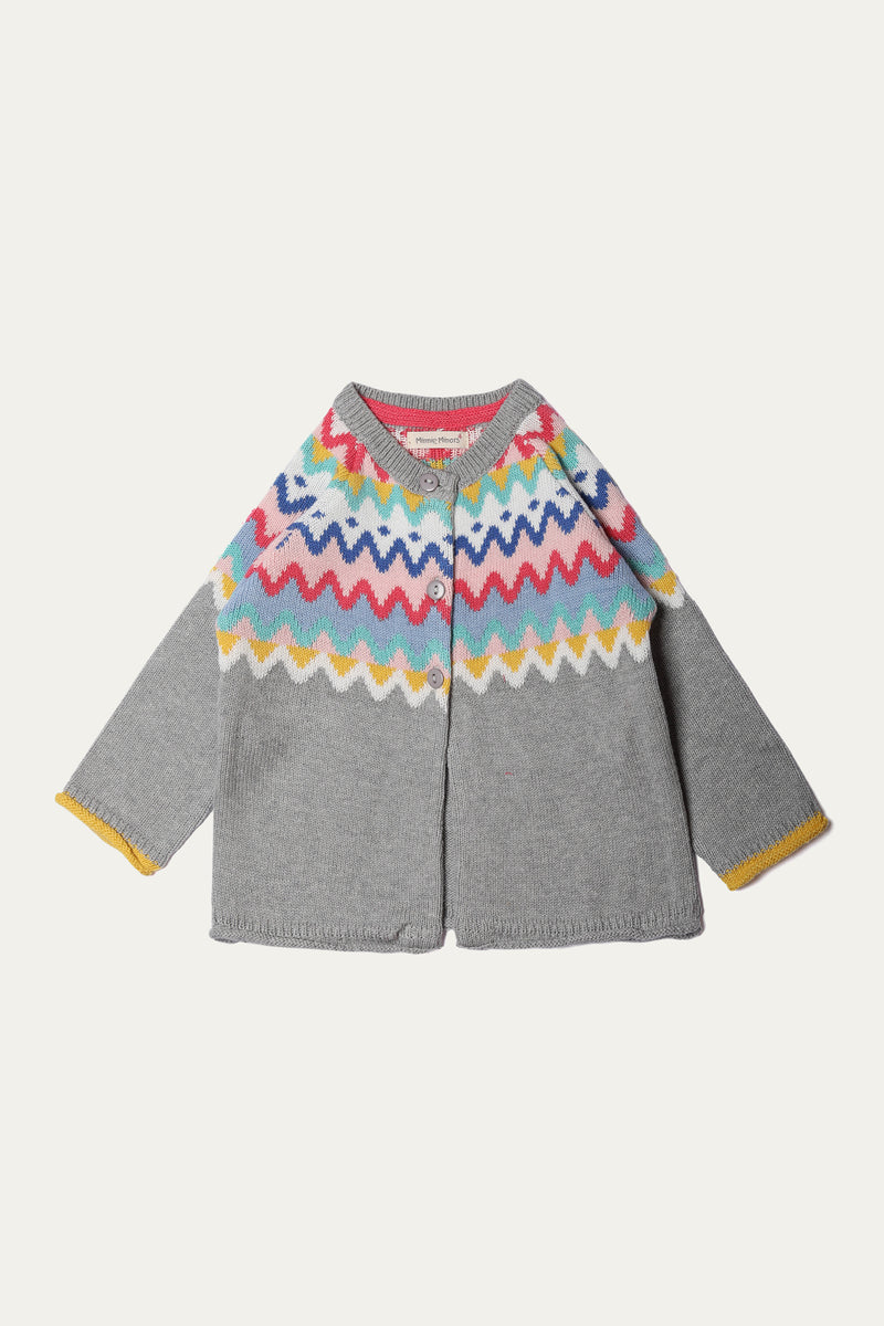 Crew Neckjacquard Sweater - Soft Cotton | Light Grey - Best Kids Clothing Brands In Pakistan Online|Minnie Minors