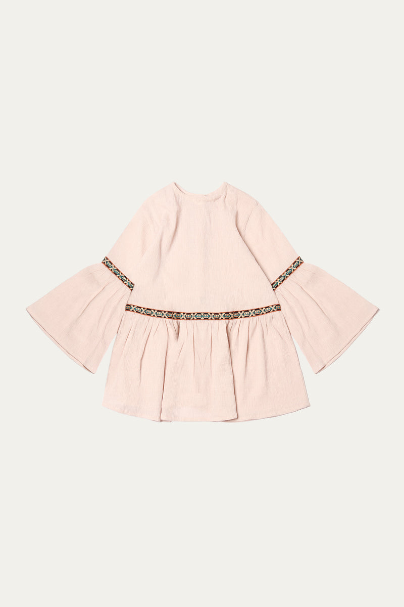 Embroidered Front Open Tunic - Soft Georgette | Dull Peach - Best Kids Clothing Brands In Pakistan Online|Minnie Minors