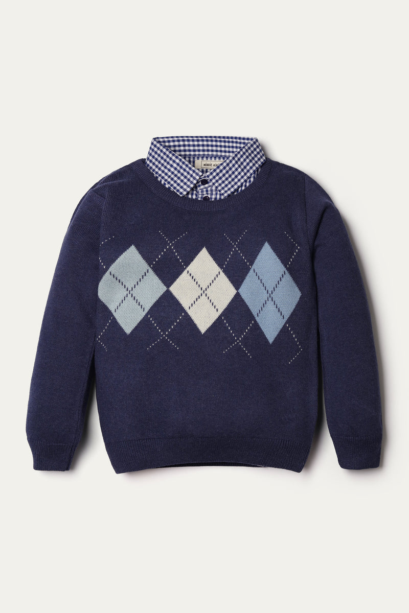 CREW NECK SWEATER WITH COLLAR (BMMS-057)