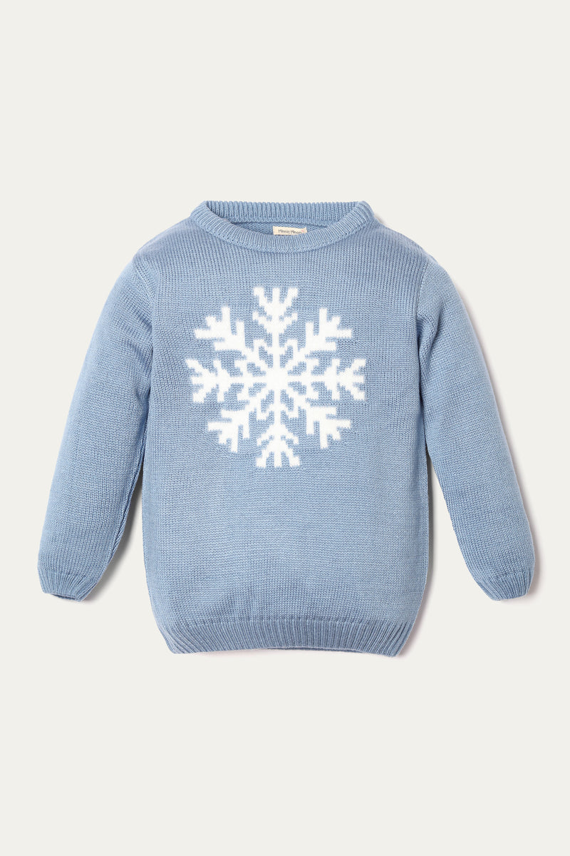 Jacquard Snow Flake Sweater - Soft Acrylic | Light Indigo - Best Kids Clothing Brands In Pakistan Online|Minnie Minors