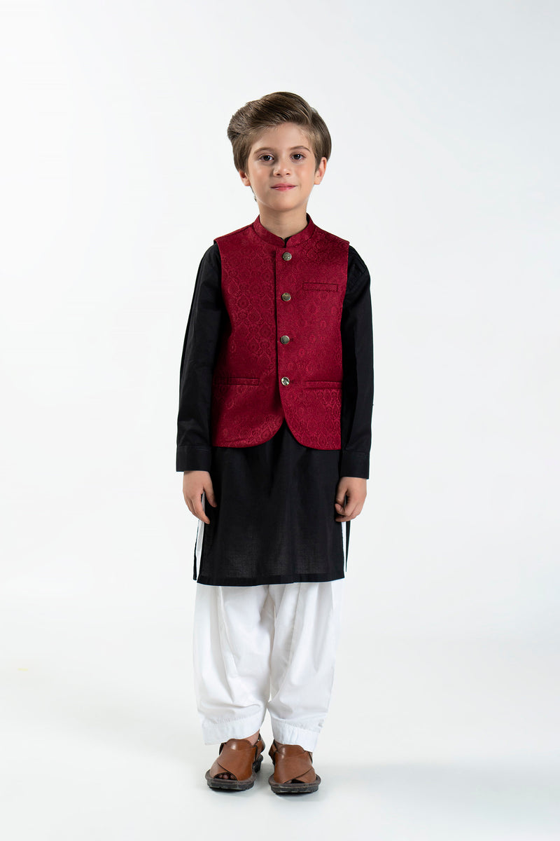 Waistcoat - Soft Jamawar | Maroon - Best Kids Clothing Brands In Pakistan Online|Minnie Minors