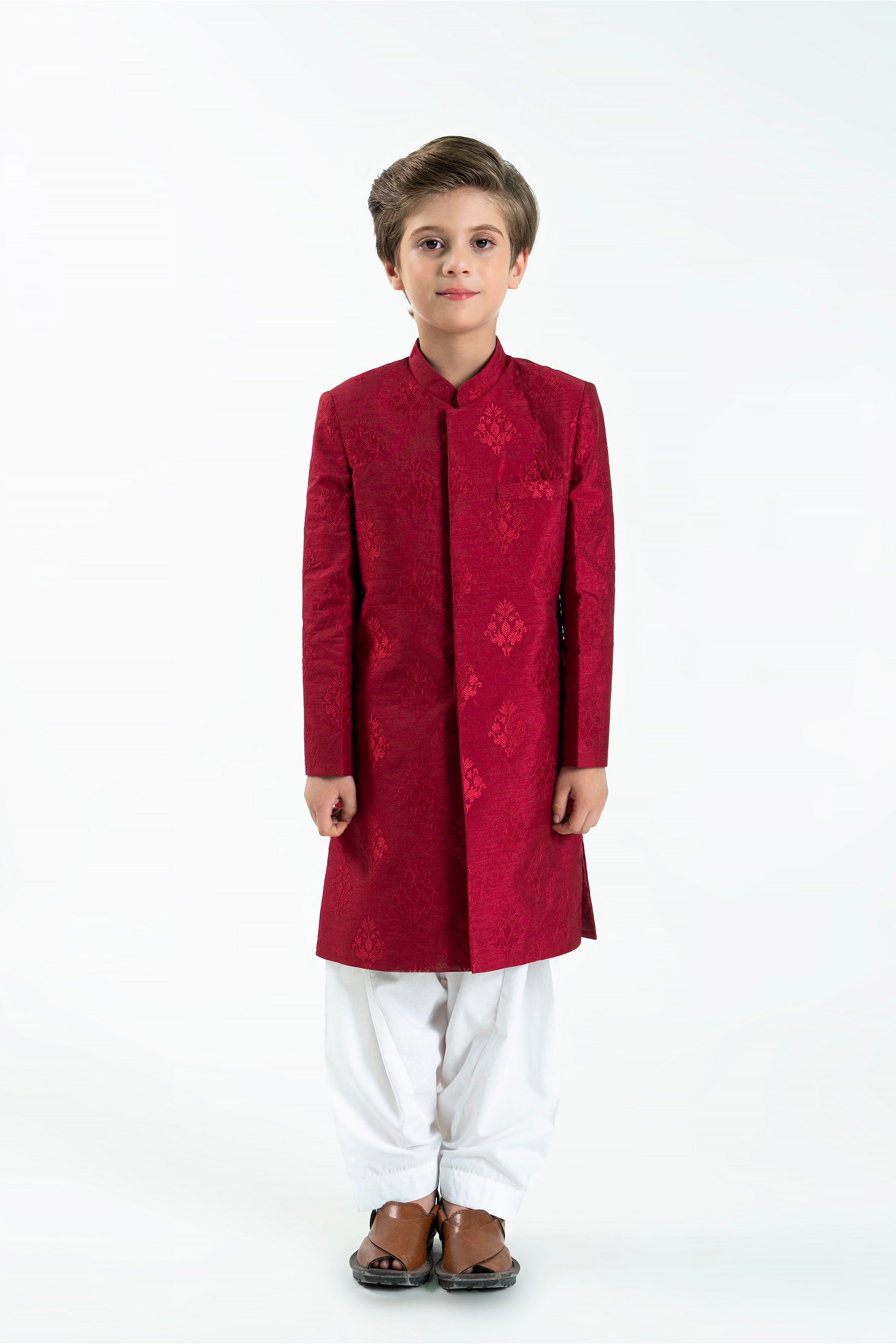 Sherwani - Soft Embroidered Raw Silk | Maroon - Best Kids Clothing Brands In Pakistan Online|Minnie Minors