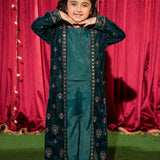 Velvet Embroidered Gown With Blouse And Flared Pants. (EFW-21)