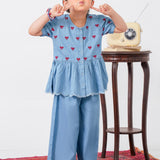 Embroidered Short Shirt With Loose Bottom (FD2-02)