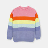 Girls Multi Stripped Crew Neck Drop Shoulder Sweater (GMMS-218)