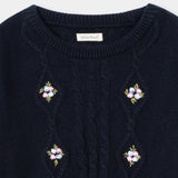 Girls Cabled Crew Neck Sweater With Hand Embroidery (GMMS-221)