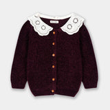 Infant Girls Sweater In Velvet Yarn With Woven Collar (IGMMS-053)