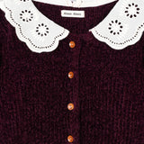 Infant Girls Sweater In Velvet Yarn With Woven Collar (IGMMS-053)