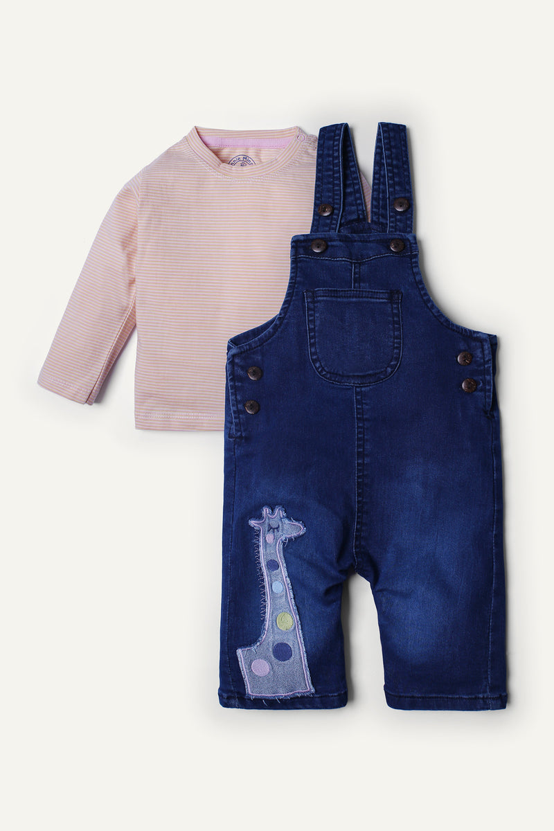 Dungaree & T-Shirt - Soft Jersey + Denim Terry | Assorted - Best Kids Clothing Brands In Pakistan Online|Minnie Minors