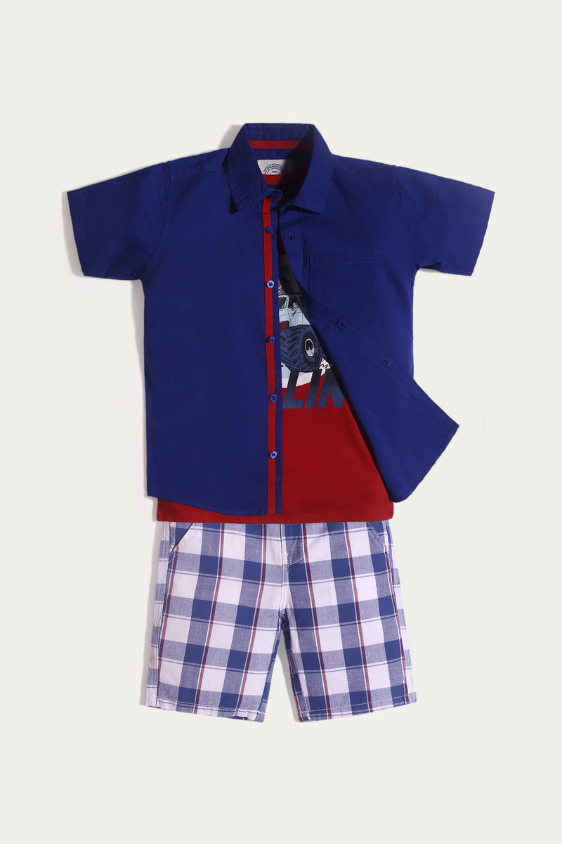 Short Sleeve Shirt with Graphic t-shirt and checkered shorts (SST-136)