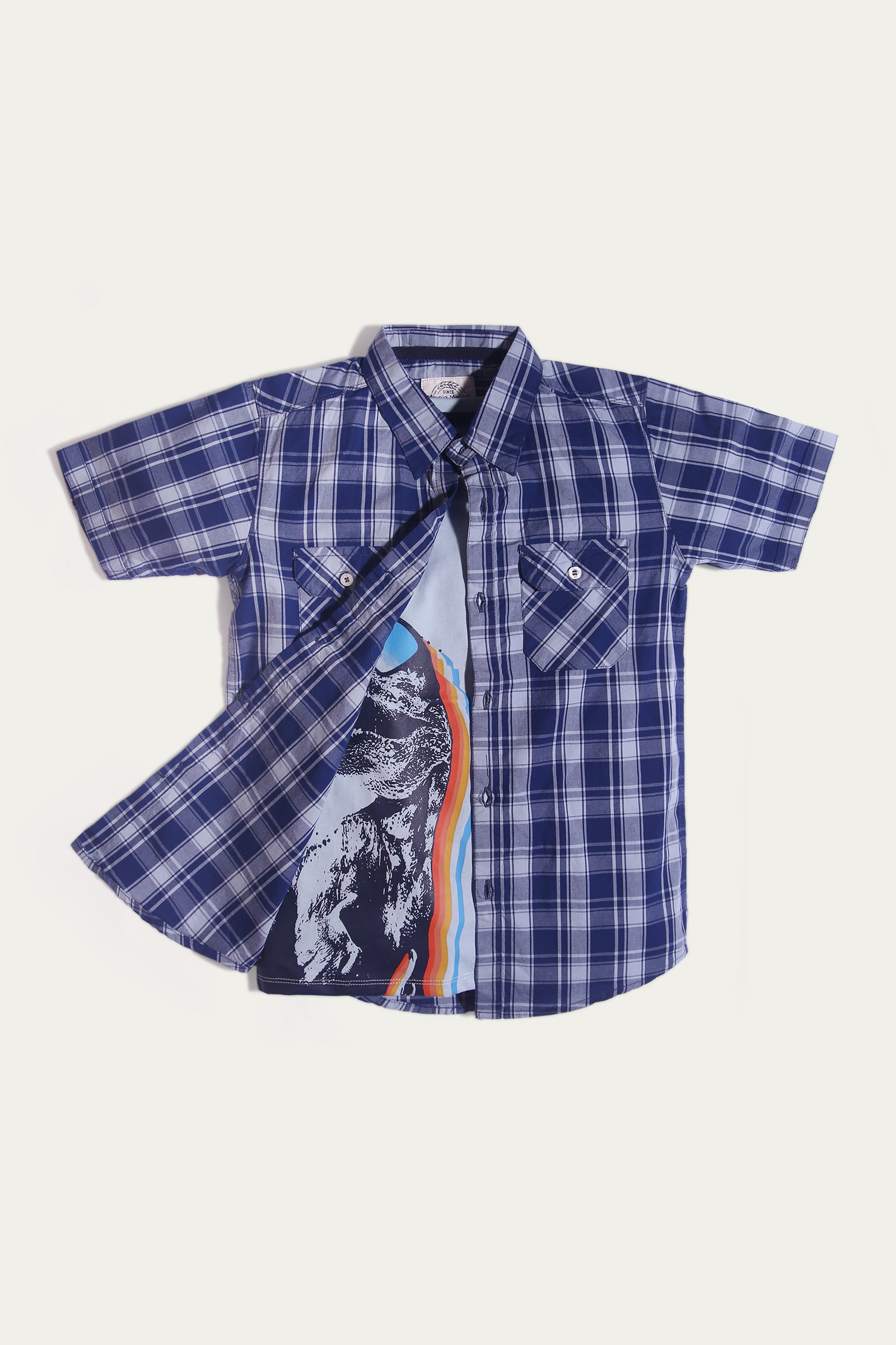 Short Sleeve Checkered Shirt with Graphic t-shirt and Shorts (SST-135)