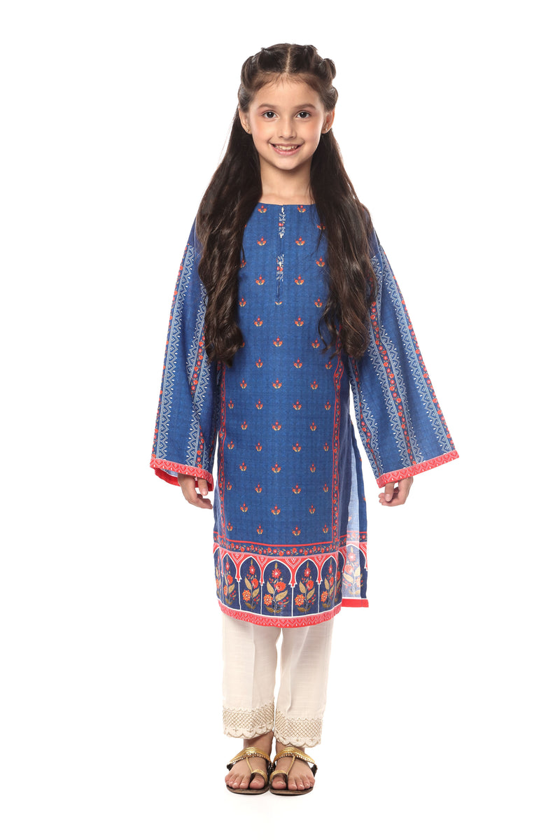 Digital Printed Kurti - Soft Slub Khaddar | Blue â  - Best Kids Clothing Brands In Pakistan Online|Minnie Minors