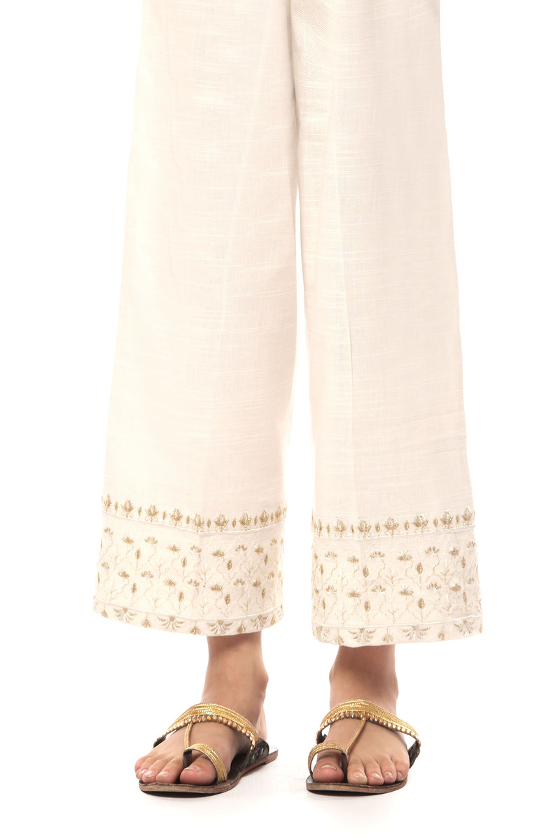 Embroidered Trousers - Soft Slub Khaddar | Off White - Best Kids Clothing Brands In Pakistan Online|Minnie Minors