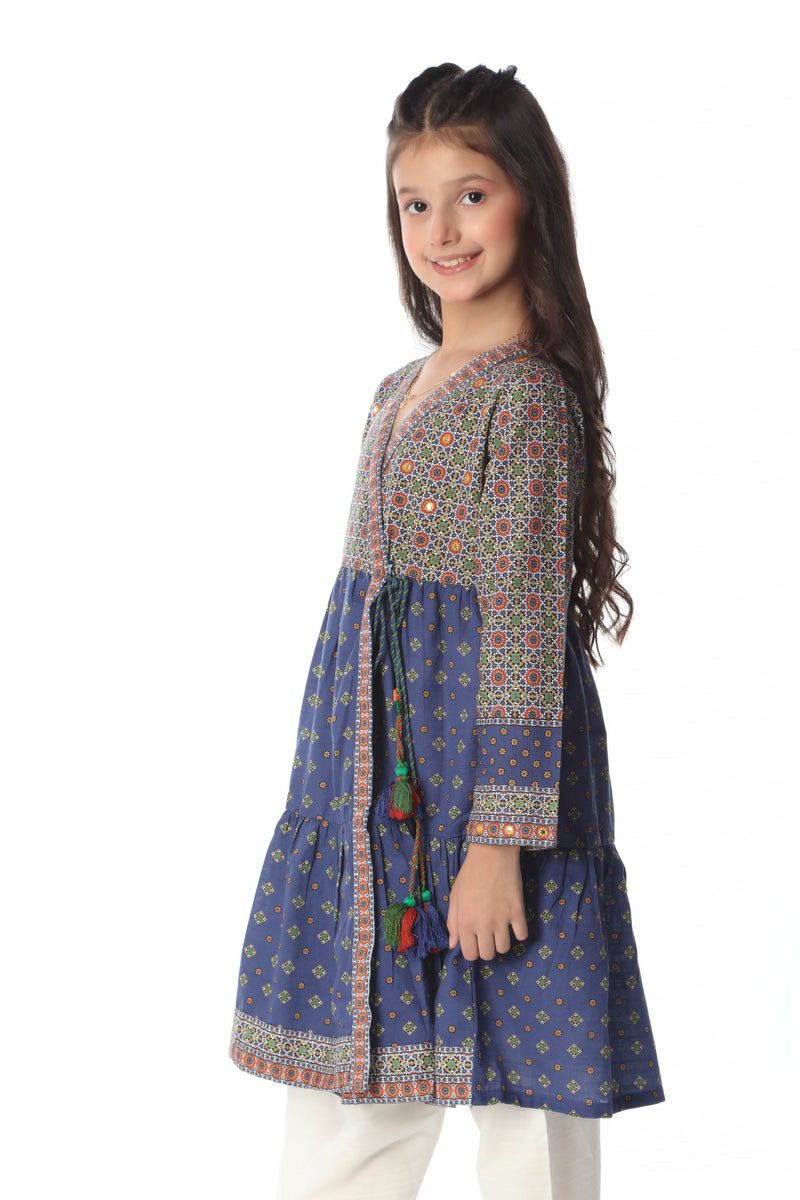 Digital Printed Embellished Tiered Kurti (DGK-365)