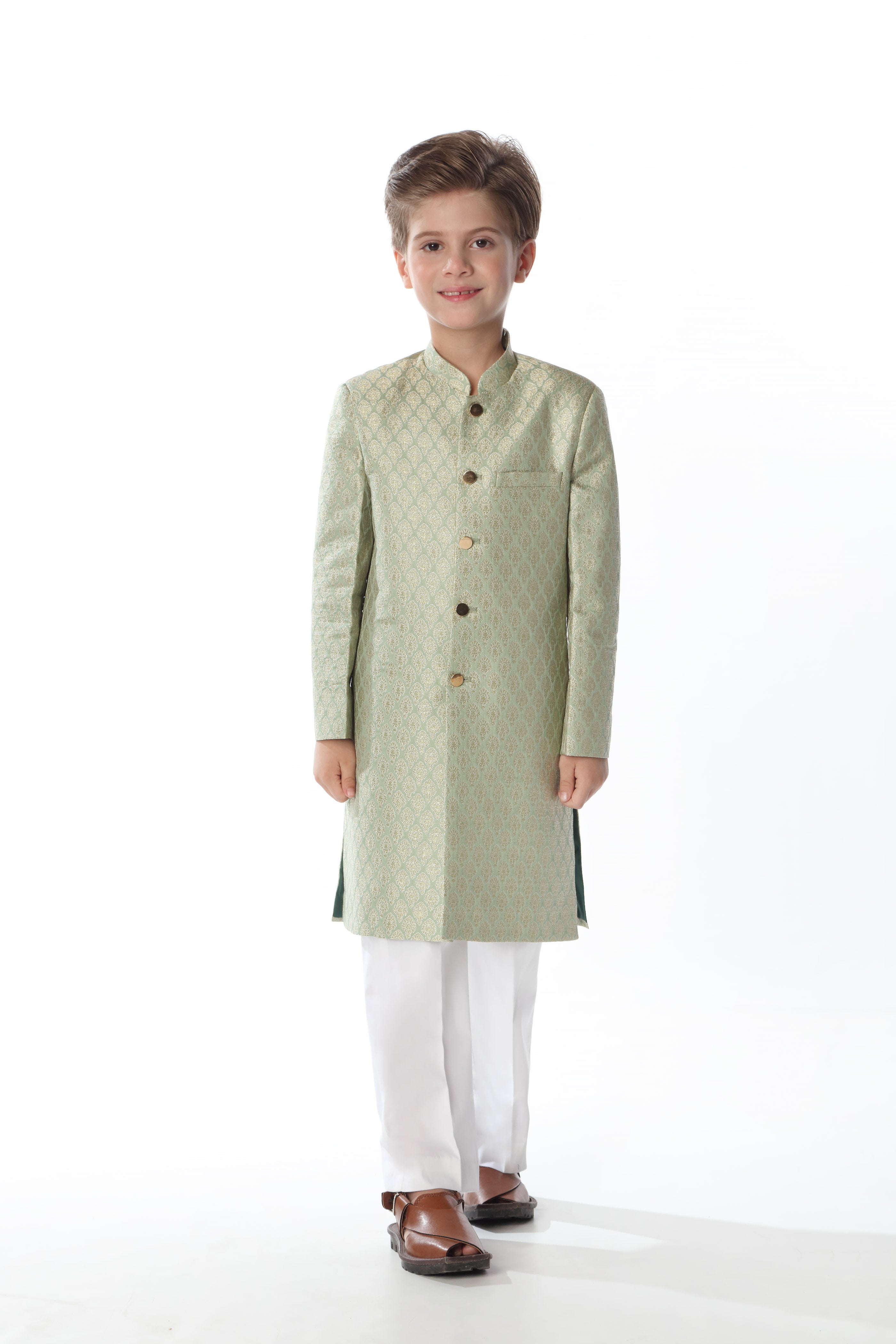 Sherwani - Soft Jamawar | Ferozi  - Best Kids Clothing Brands In Pakistan Online|Minnie Minors