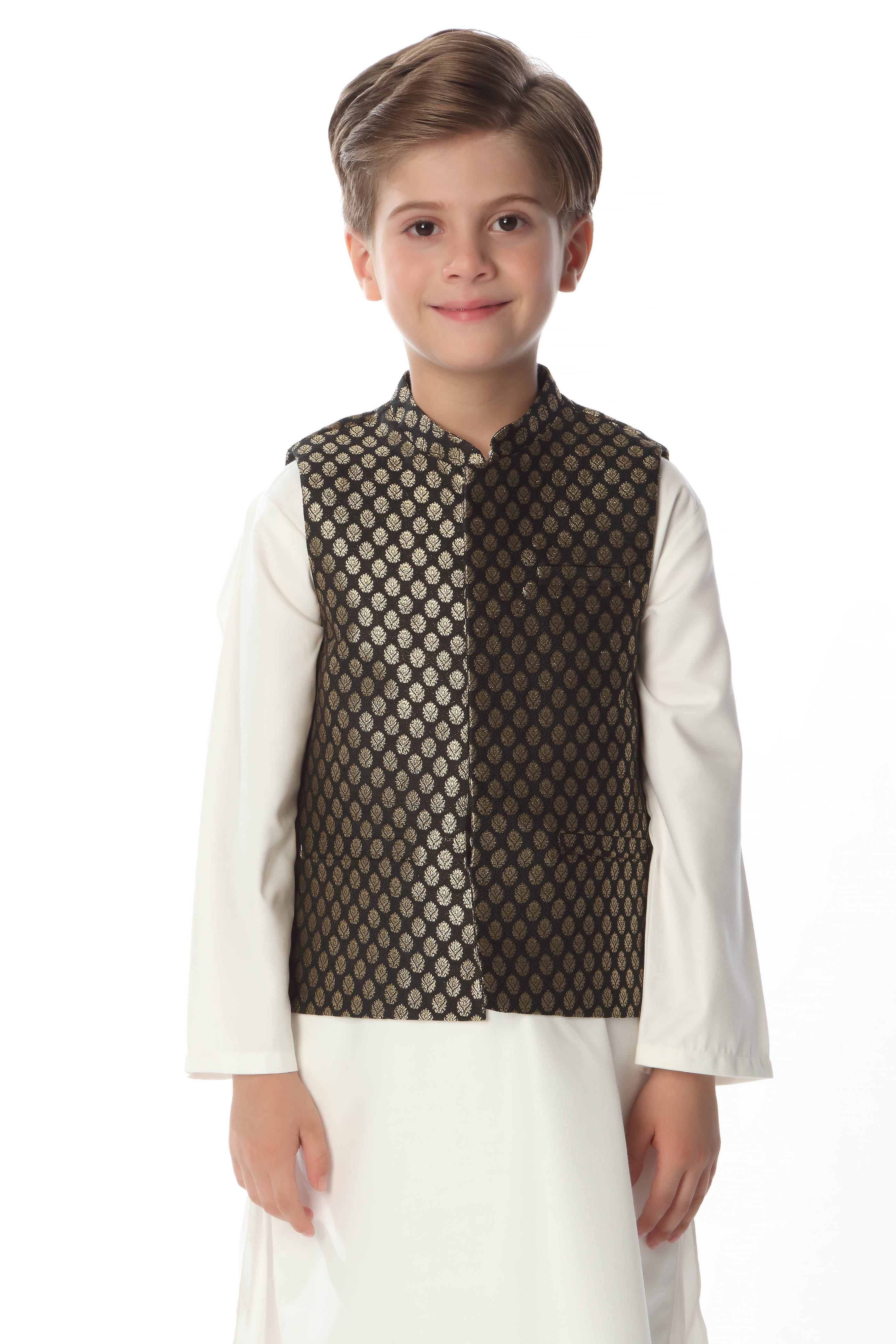 Waistcoat - Soft Jacquard | Black &Amp; Golden - Best Kids Clothing Brands In Pakistan Online|Minnie Minors