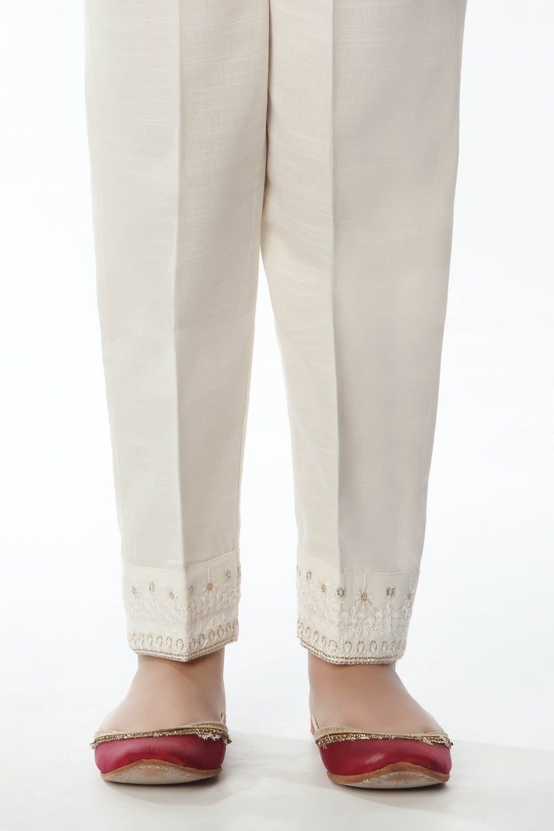 Embroidered Trousers - Soft Slub Khadder | White - Best Kids Clothing Brands In Pakistan Online|Minnie Minors