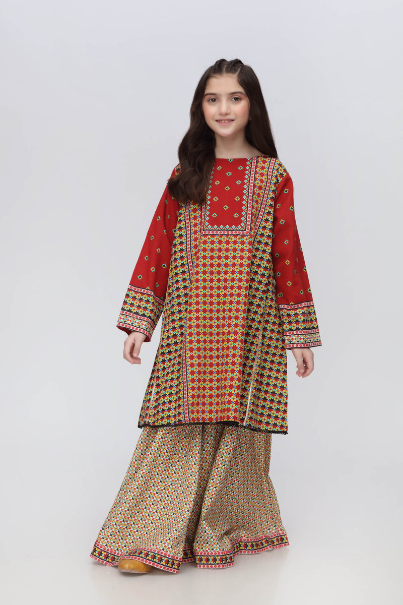 Digital Printed Embellished A-line Kurti with Flared Gharara (DGKS-104)