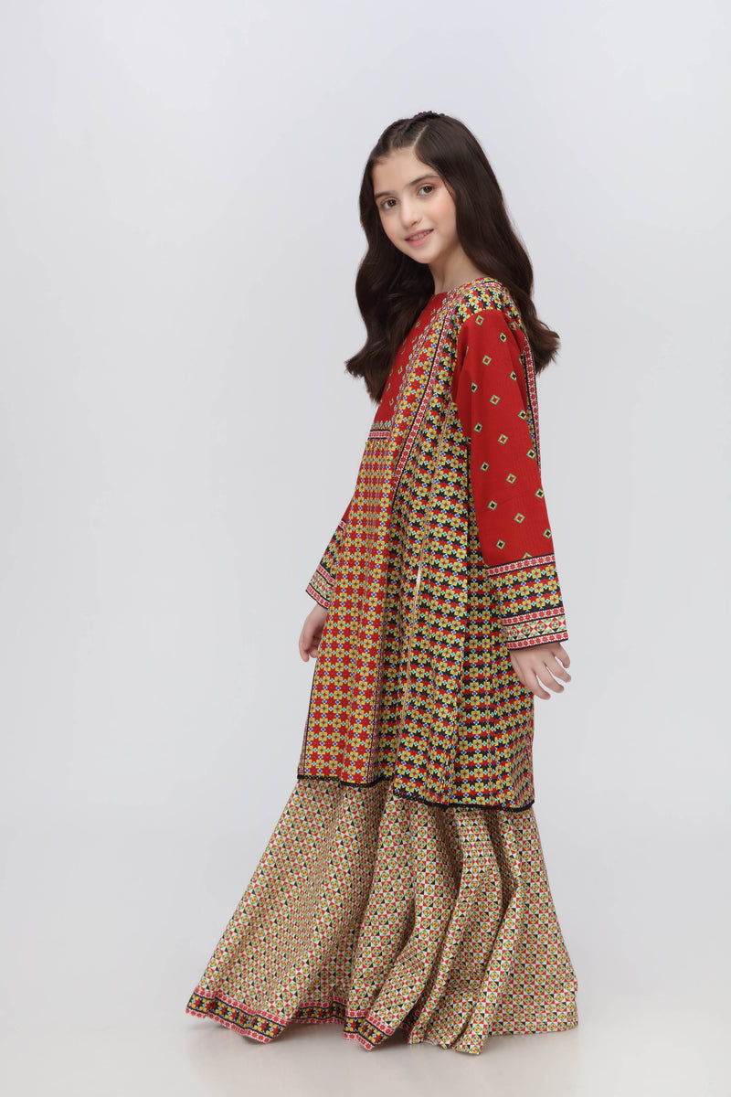 Digital Printed Embellished A-line Kurti with Flared Gharara (DGKS-104)