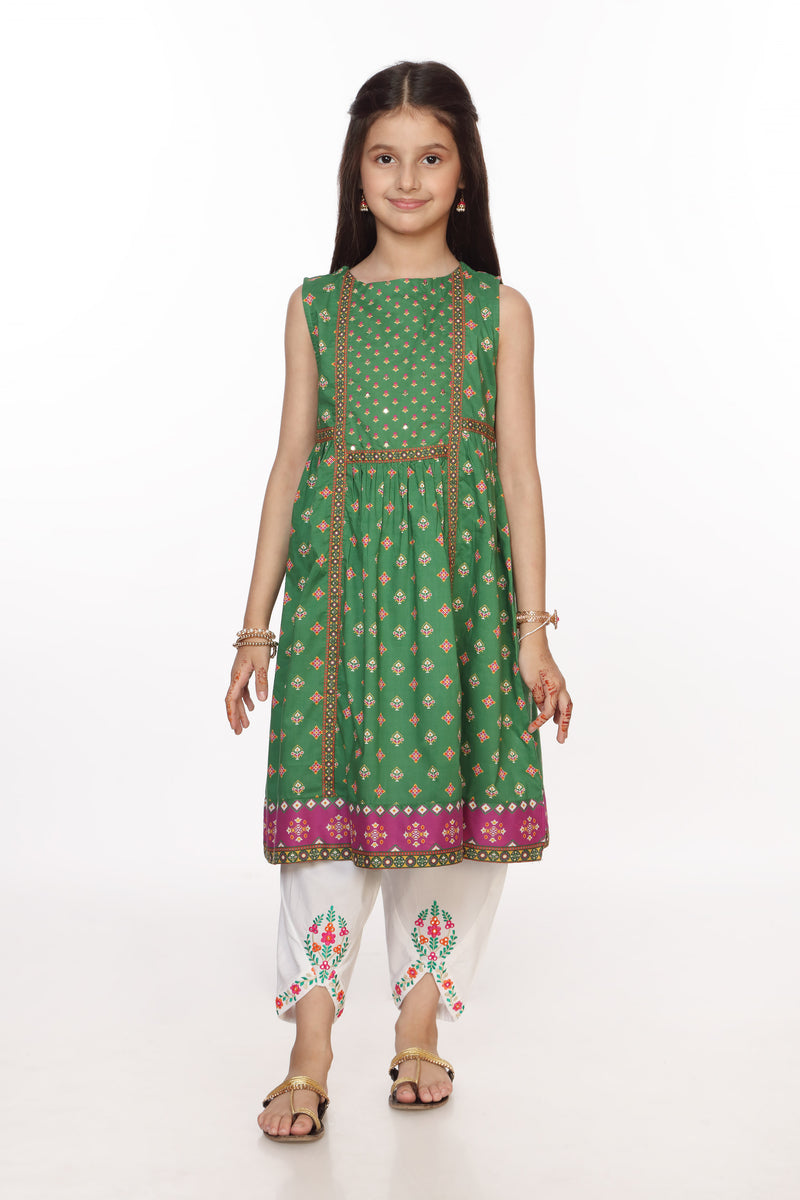 Digital Printed A-line Embellished Kurti with Separate Sleeve (DGK-360)