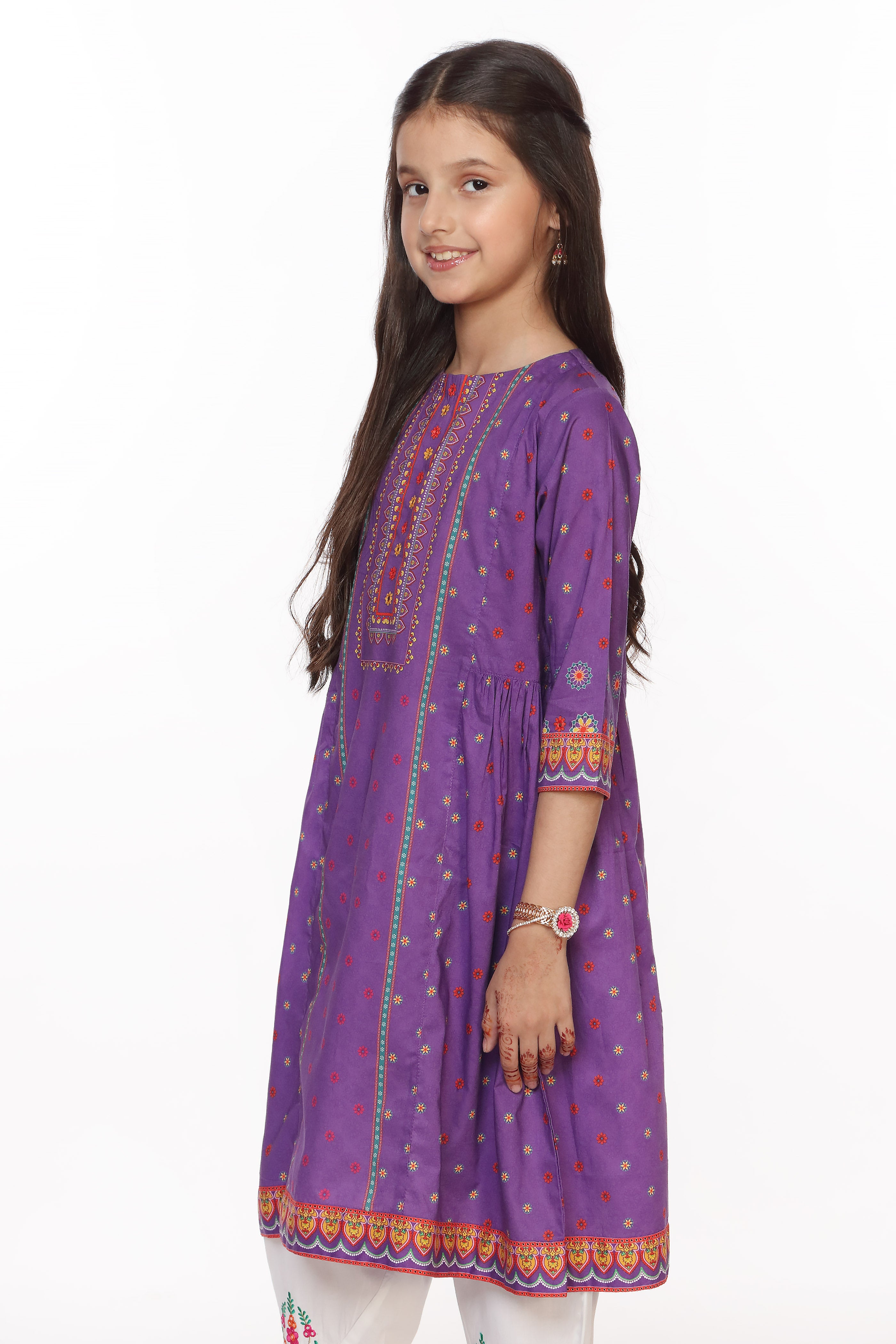 Digital Printed A-line Embellished Kurti (DGK-354)