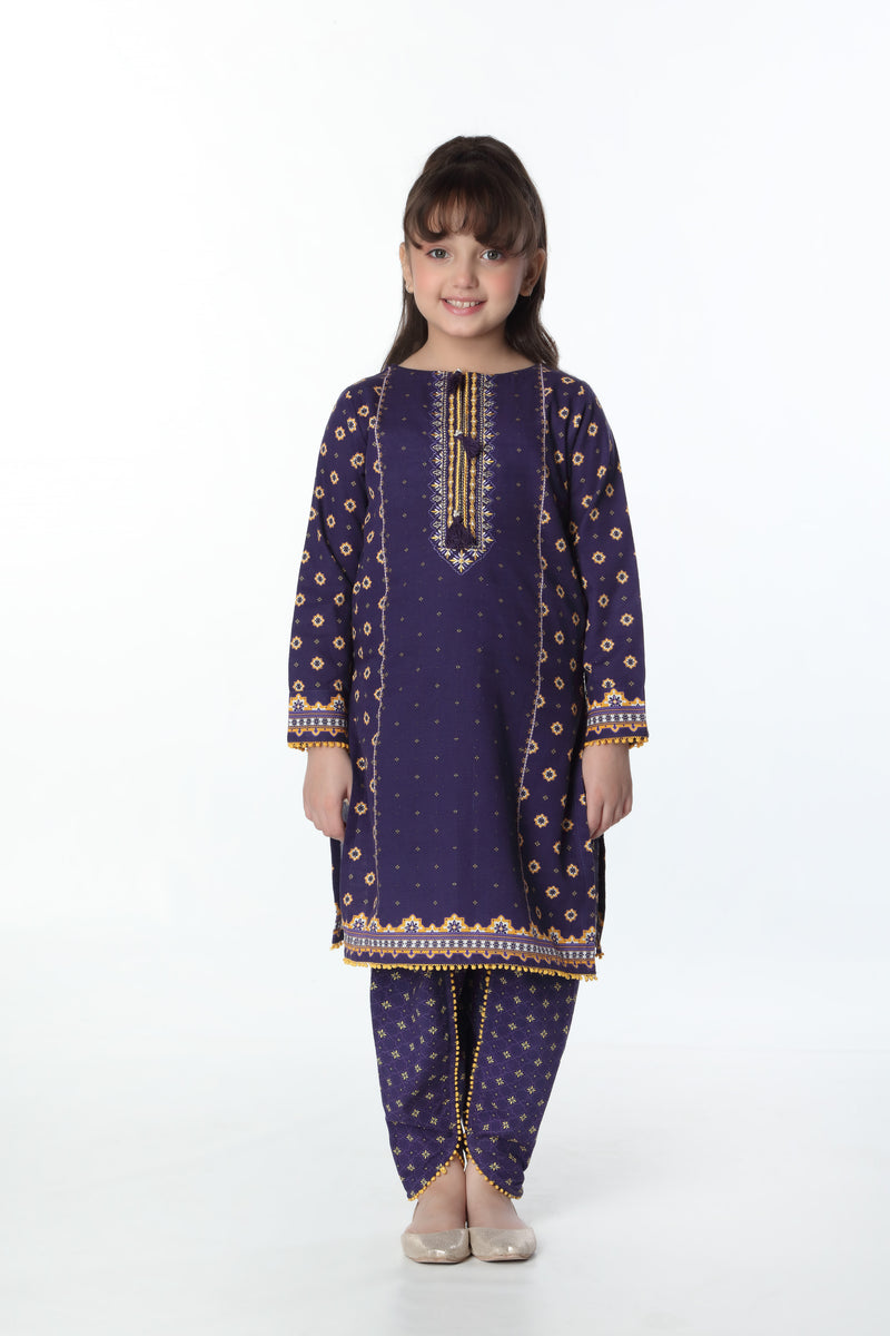 Digital Printed Embroidered Embellished Kurti with Tulip Shalwar (DGKS-107)