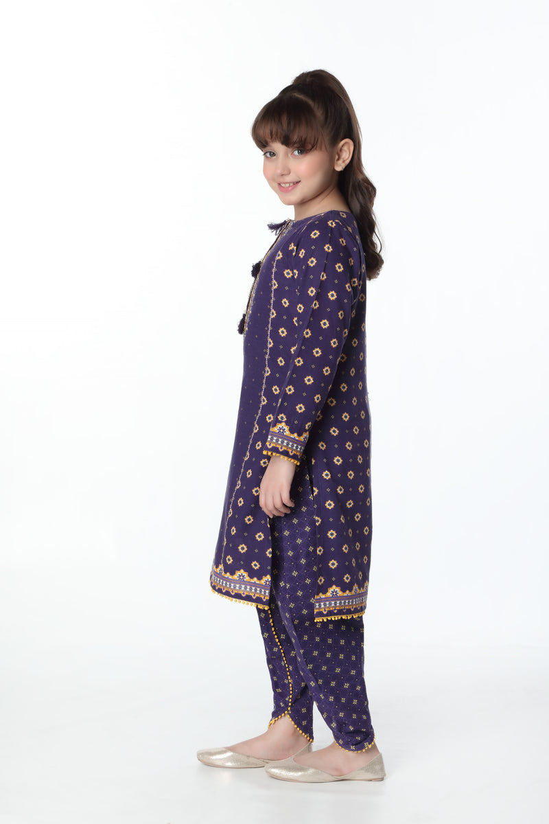 Digital Printed Embroidered Embellished Kurti with Tulip Shalwar (DGKS-107)