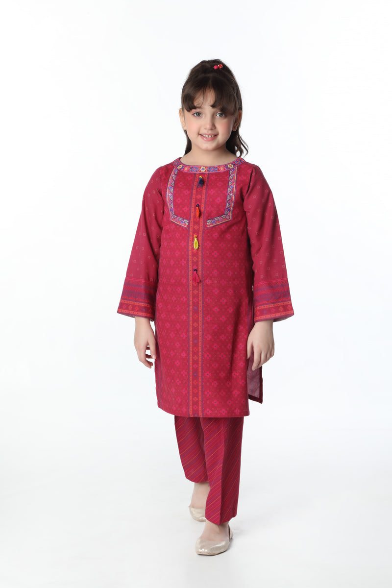 Digital Printed Embroidered Embellished Kurti with Shalwar (DGKS-106)